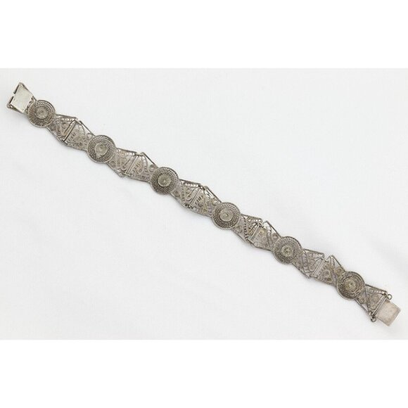 Sterling Silver Filigree Link Bracelet 7 1/4 inch Vintage Israel - Picture 3 of 4